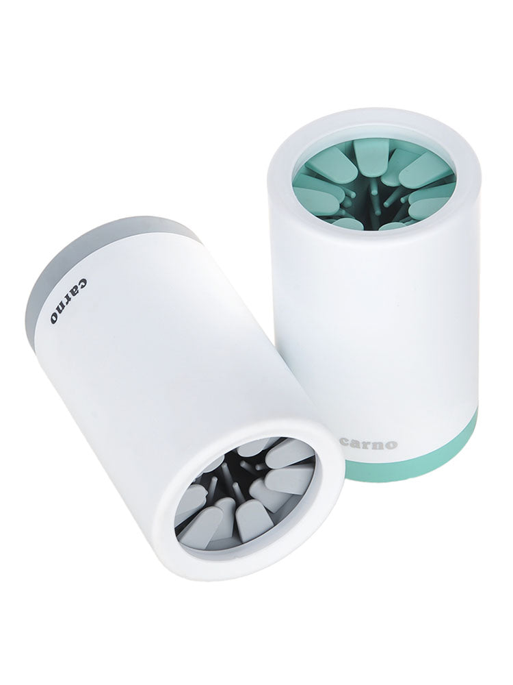 gray and mint dog paw washer cups shown together side by side