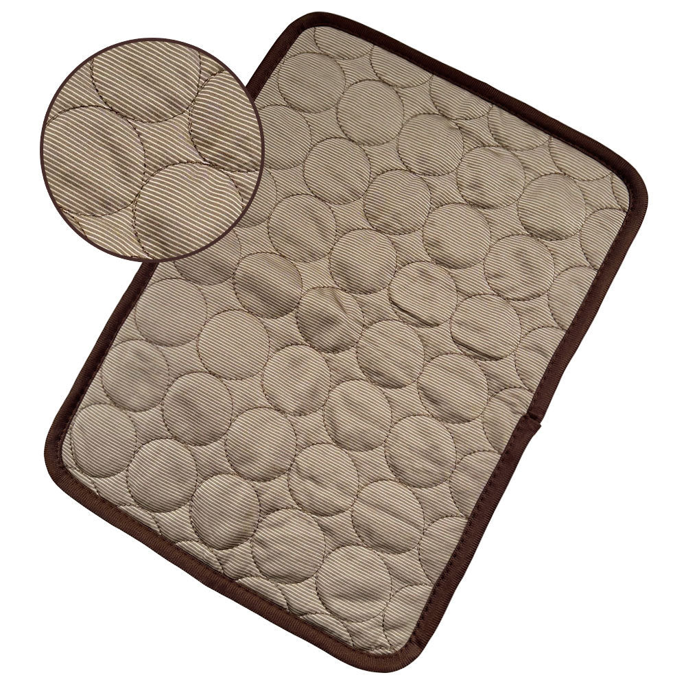 brown quilted cooling mat with close up of fabric texture