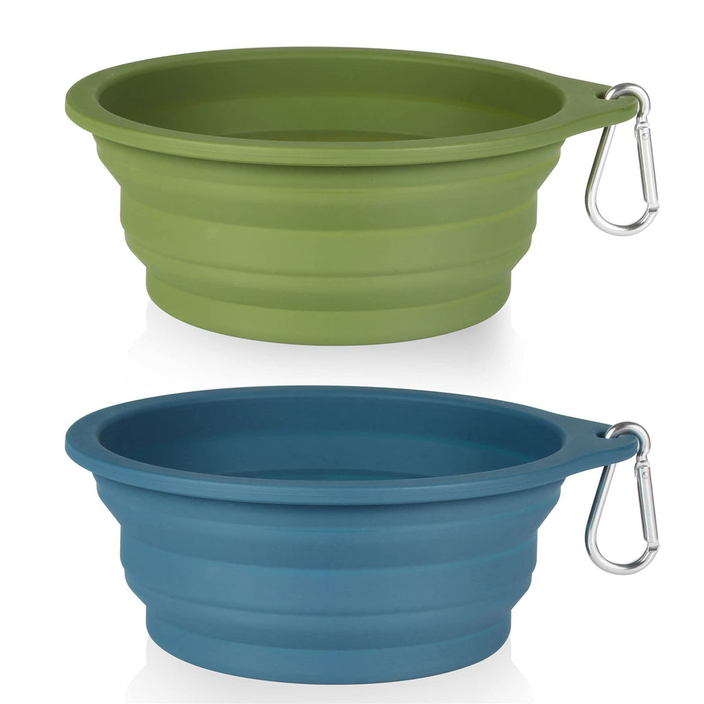 SLSON 2Pack Collapsible Dog BowlIntegrated Molding Travel Bowl No Plastic Rim Pet Feeding Bowls for Walking Traveling Outdoors600ML (Navy Blue+Dark Green)