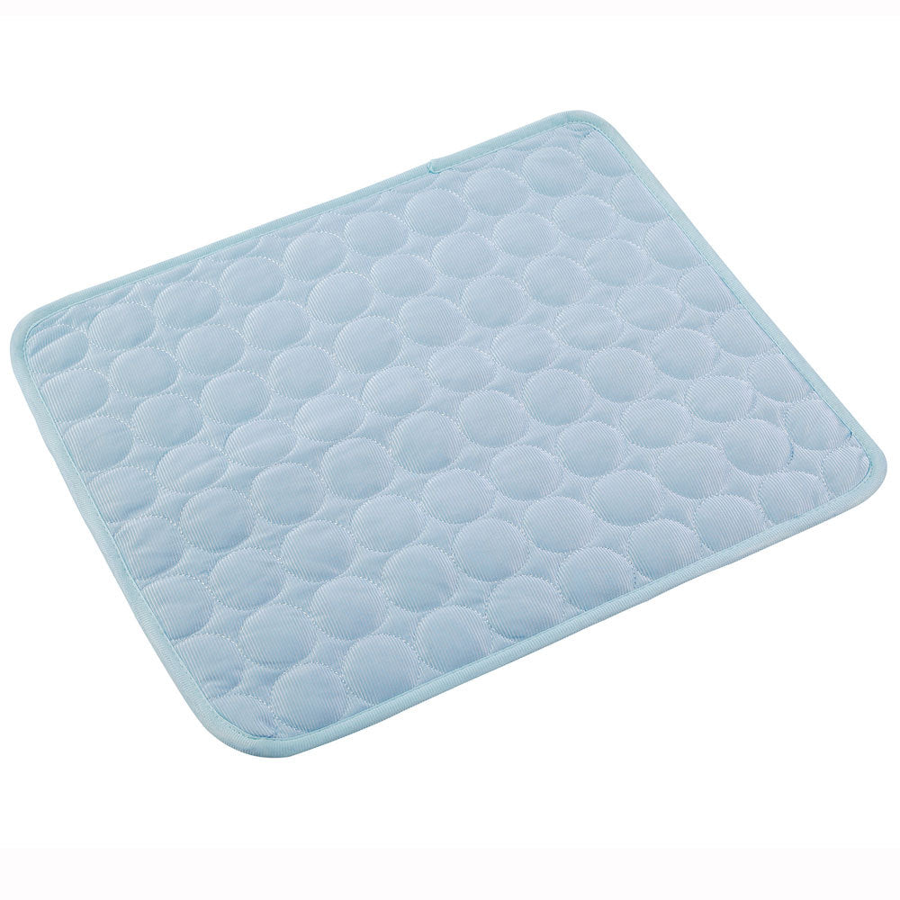 light blue quilted pet cooling mat top view