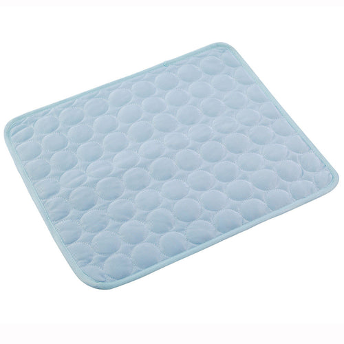 light blue quilted pet cooling mat top view