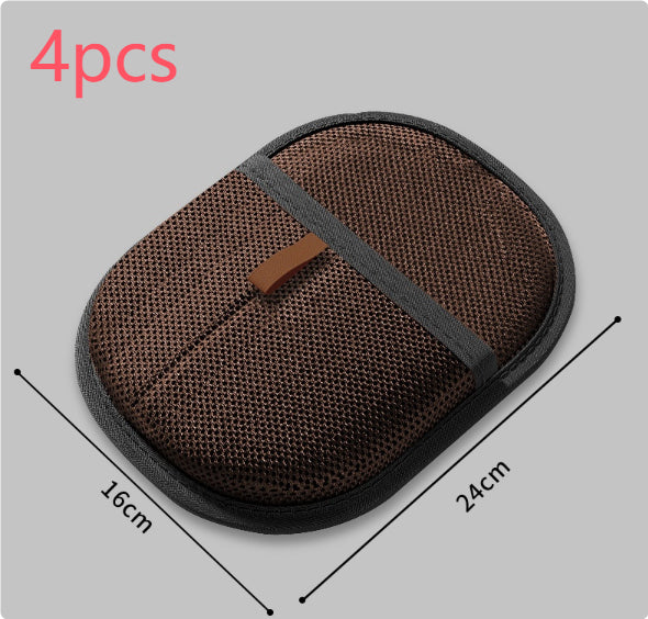 four piece set of brown pet grooming gloves with size dimensions