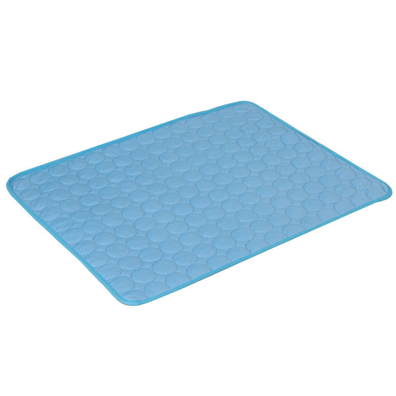 blue quilted cooling mat with teal trim top view
