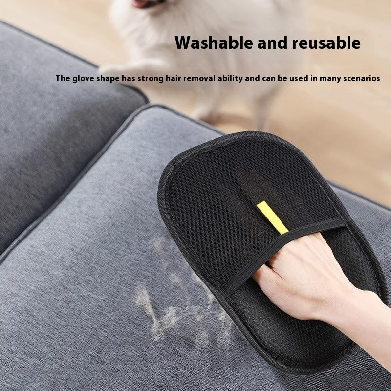 washable grooming glove removing pet hair from couch cushion