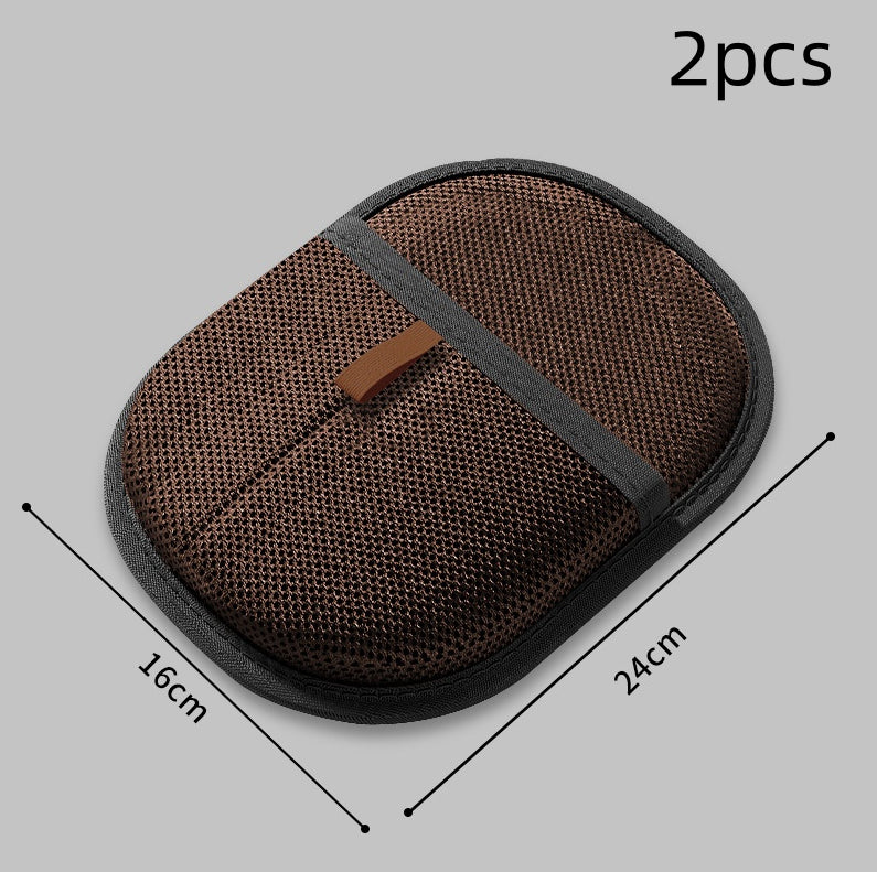 two piece set of brown pet grooming gloves with size dimensions