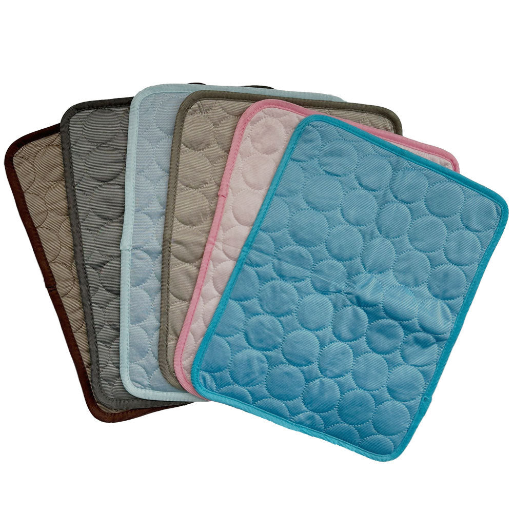 cooling mats fanned out showing available color options